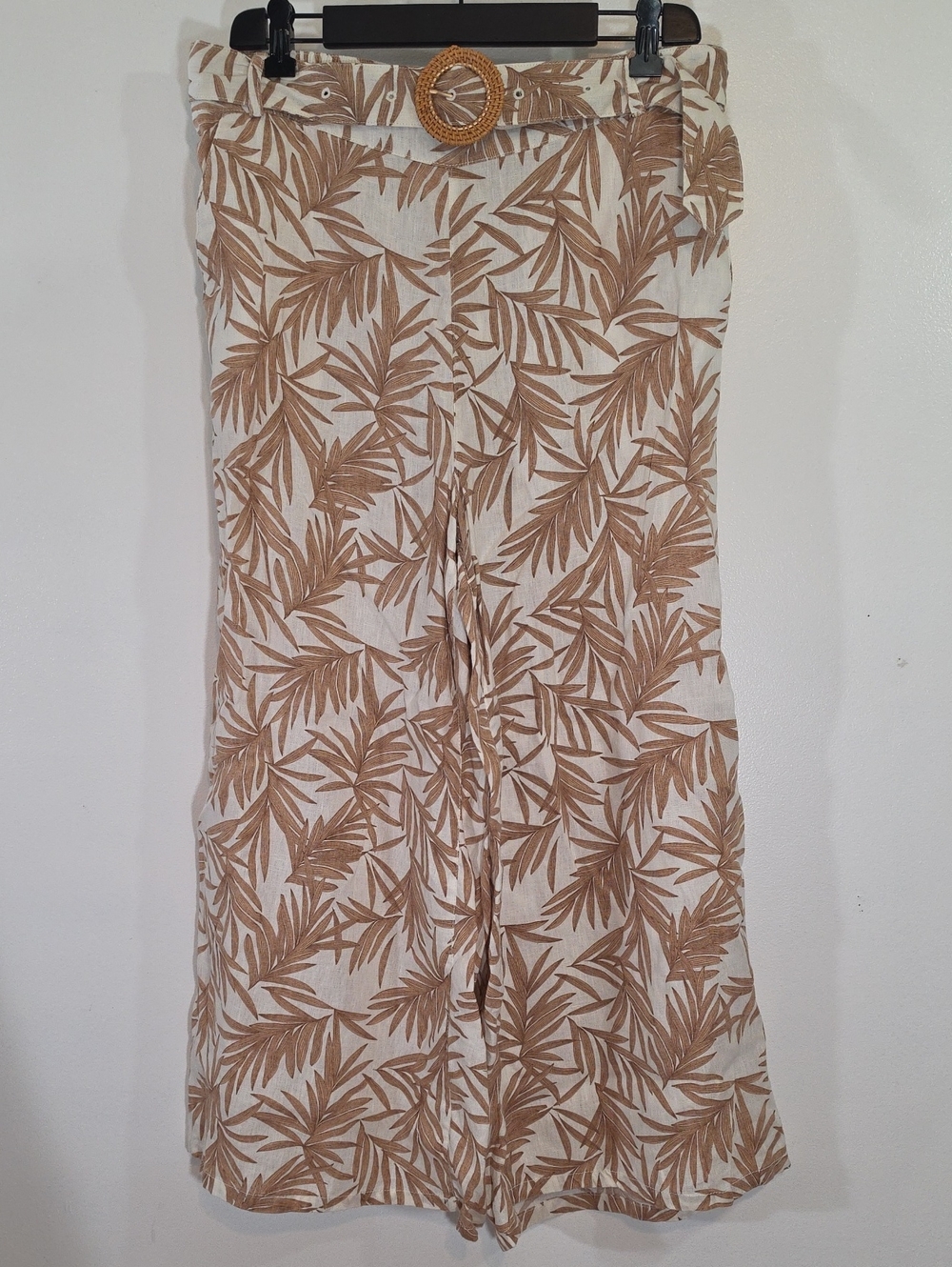 Nicole Miller Linen Palm Print Wide Leg Pants Large